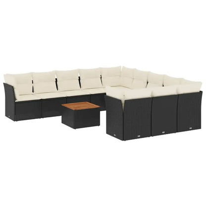 Set Divani da Giardino 12 pz con Cuscini Nero in Polyrattan - homemem39