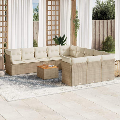Set Divani da Giardino 12 pz con Cuscini Beige in Polyrattan - homemem39