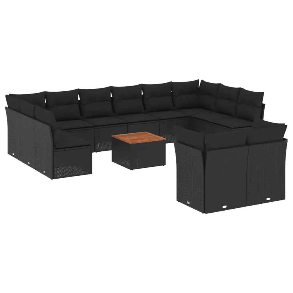 Set Divani da Giardino 13pz con Cuscini Nero in Polyrattan - homemem39