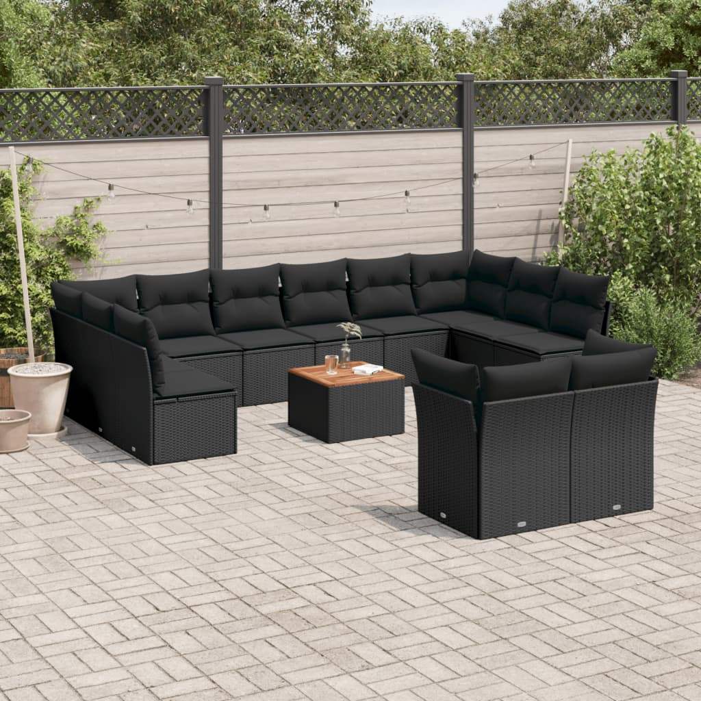 Set Divani da Giardino 13pz con Cuscini Nero in Polyrattan - homemem39
