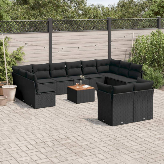 Set Divani da Giardino 13pz con Cuscini Nero in Polyrattan - homemem39