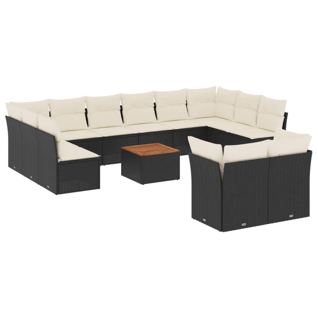 Set Divani da Giardino 13pz con Cuscini Nero in Polyrattan - homemem39