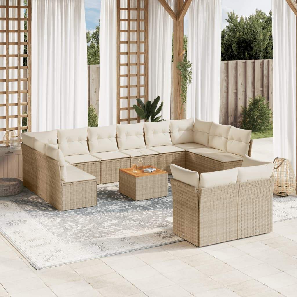 Set Divano da Giardino 13 pz con Cuscini Beige in Polyrattan - homemem39