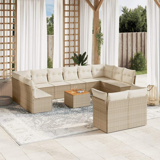 Set Divano da Giardino 13 pz con Cuscini Beige in Polyrattan - homemem39