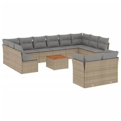 Set Divano da Giardino 13 pz con Cuscini Beige in Polyrattan - homemem39