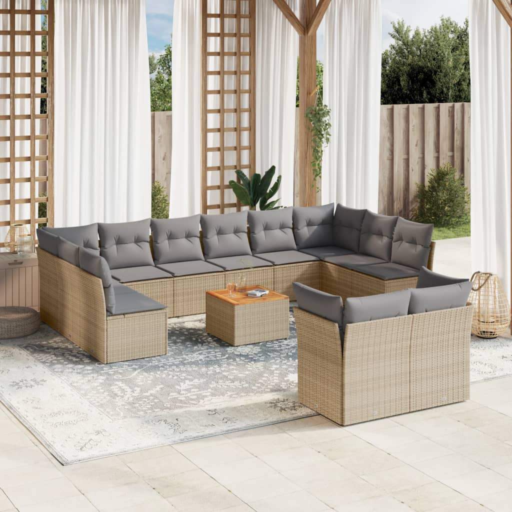 Set Divano da Giardino 13 pz con Cuscini Beige in Polyrattan - homemem39