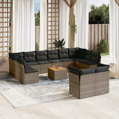 Set Divani da Giardino 13 pz con Cuscini Grigio in Polyrattan - homemem39