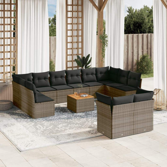 Set Divani da Giardino 13 pz con Cuscini Grigio in Polyrattan - homemem39