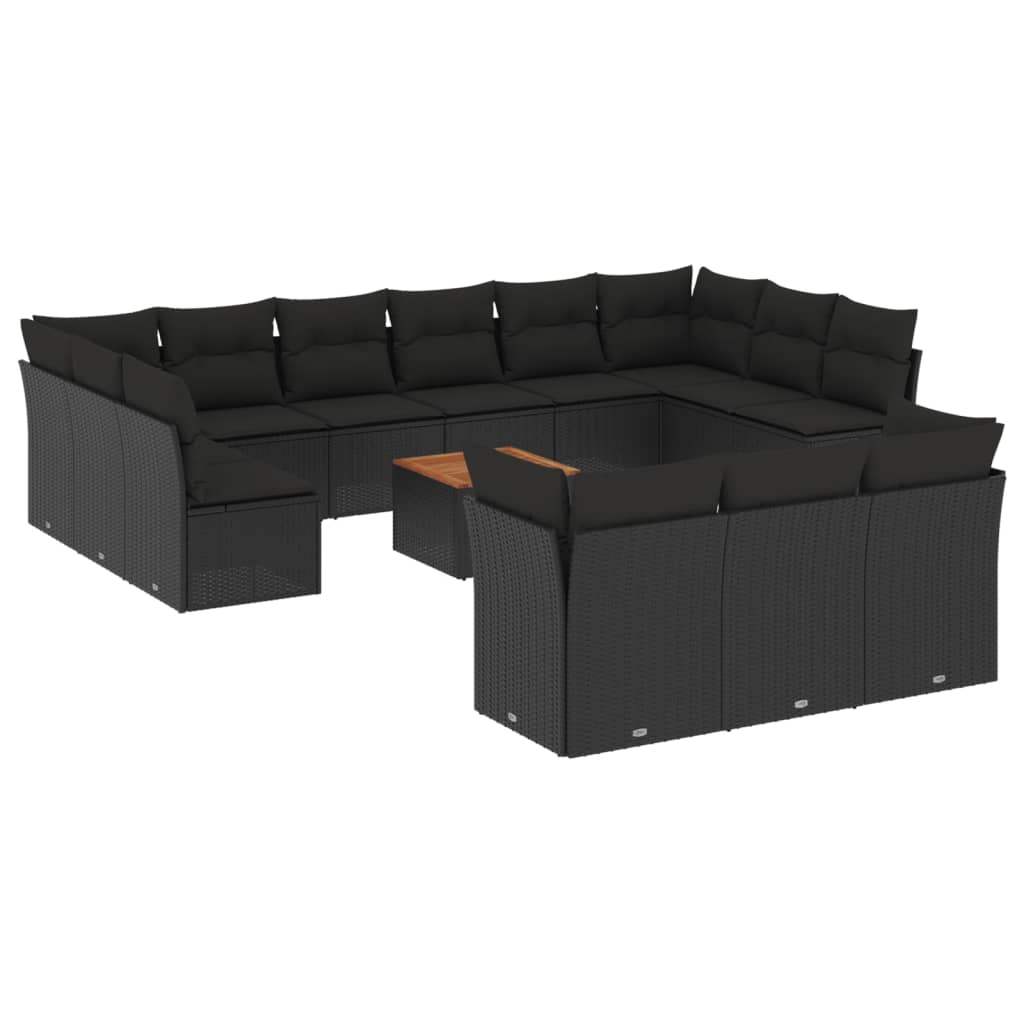 Set Divani da Giardino 14pz con Cuscini in Polyrattan Nero - homemem39