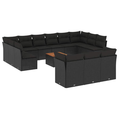 Set Divani da Giardino 14pz con Cuscini in Polyrattan Nero - homemem39