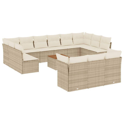 Set Divani da Giardino 14pz con Cuscini in Polyrattan Beige - homemem39