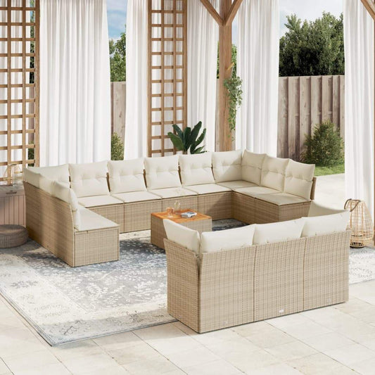 Set Divani da Giardino 14pz con Cuscini in Polyrattan Beige - homemem39