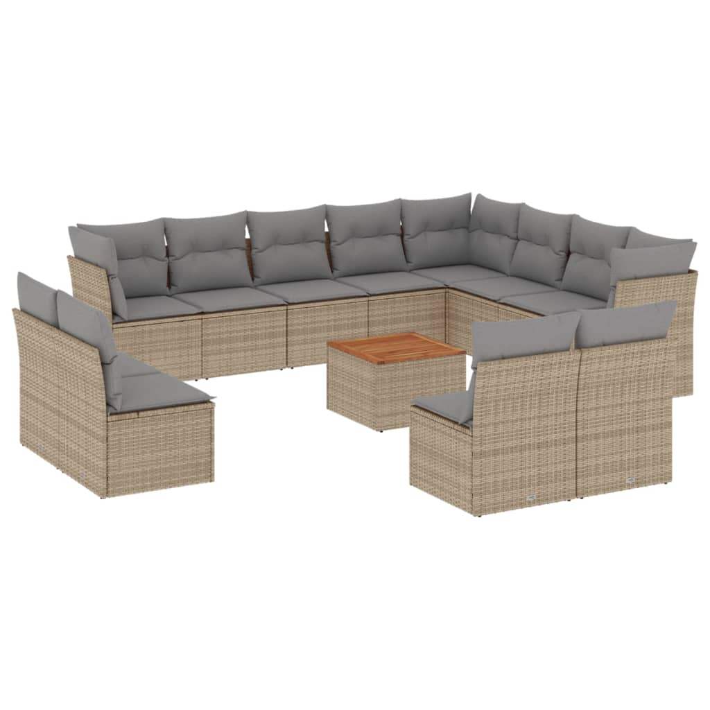 Set Divano da Giardino 13 pz con Cuscini Beige in Polyrattan - homemem39