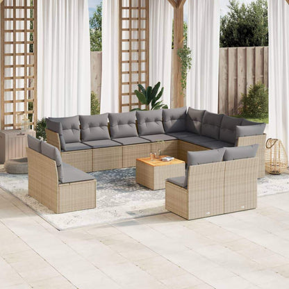 Set Divano da Giardino 13 pz con Cuscini Beige in Polyrattan - homemem39