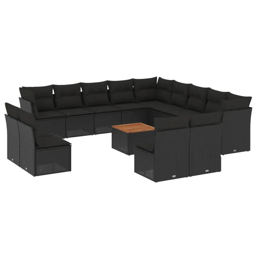 Set Divani da Giardino 14pz con Cuscini in Polyrattan Nero - homemem39