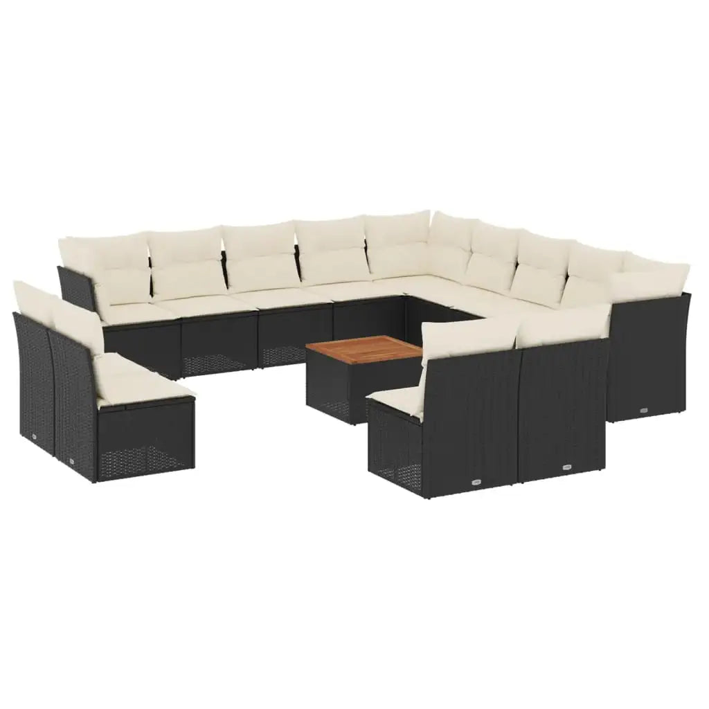 Set Divani da Giardino 14pz con Cuscini in Polyrattan Nero - homemem39