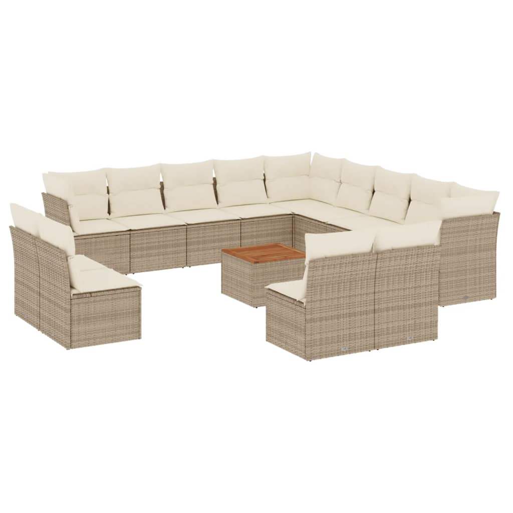 Set Divani da Giardino 14pz con Cuscini in Polyrattan Beige - homemem39