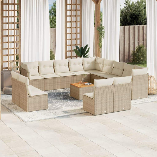 Set Divani da Giardino 14pz con Cuscini in Polyrattan Beige - homemem39