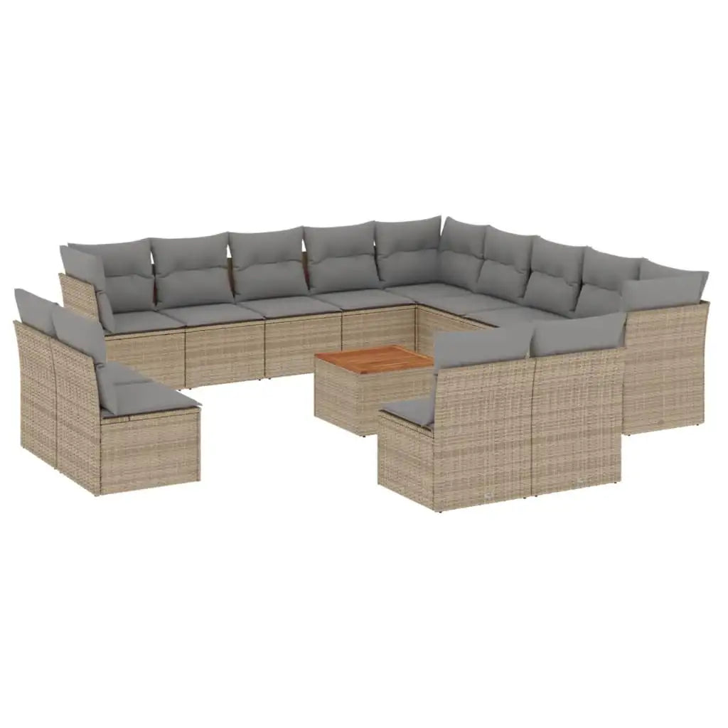Set Divani da Giardino 14pz con Cuscini in Polyrattan Beige - homemem39