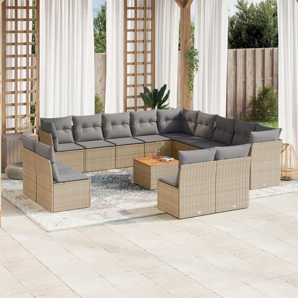Set Divani da Giardino 14pz con Cuscini in Polyrattan Beige - homemem39