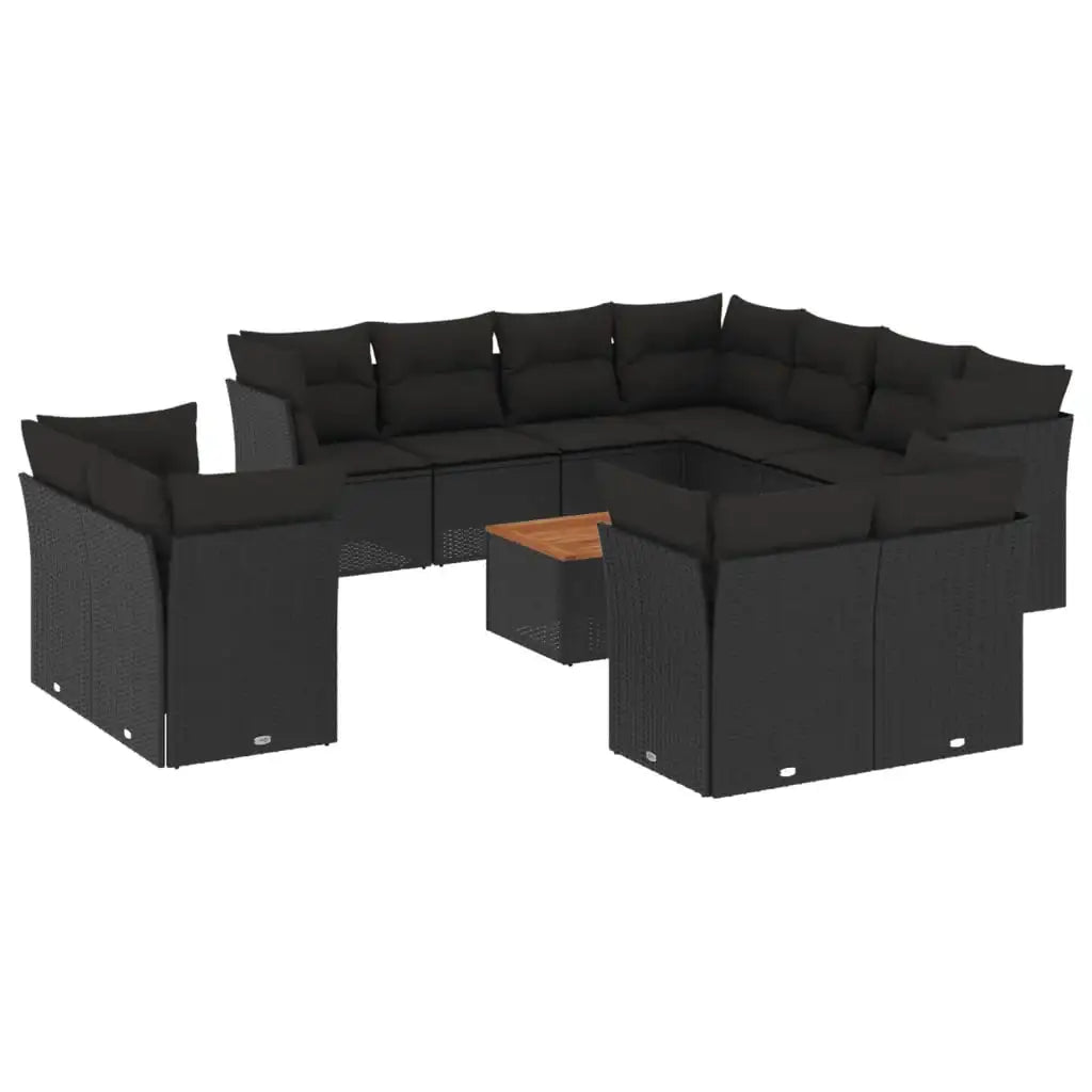 Set Divani da Giardino 12 pz con Cuscini Nero in Polyrattan - homemem39