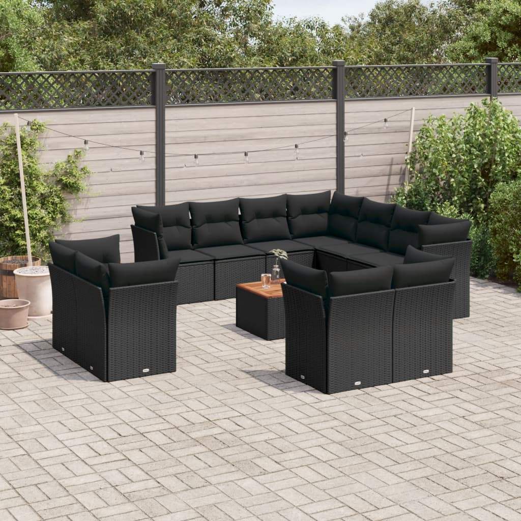 Set Divani da Giardino 12 pz con Cuscini Nero in Polyrattan - homemem39
