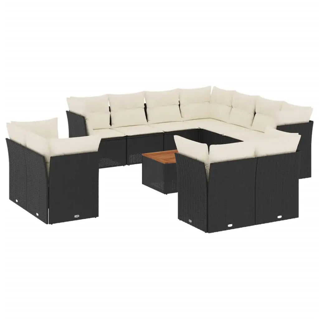 Set Divani da Giardino 12 pz con Cuscini Nero in Polyrattan - homemem39
