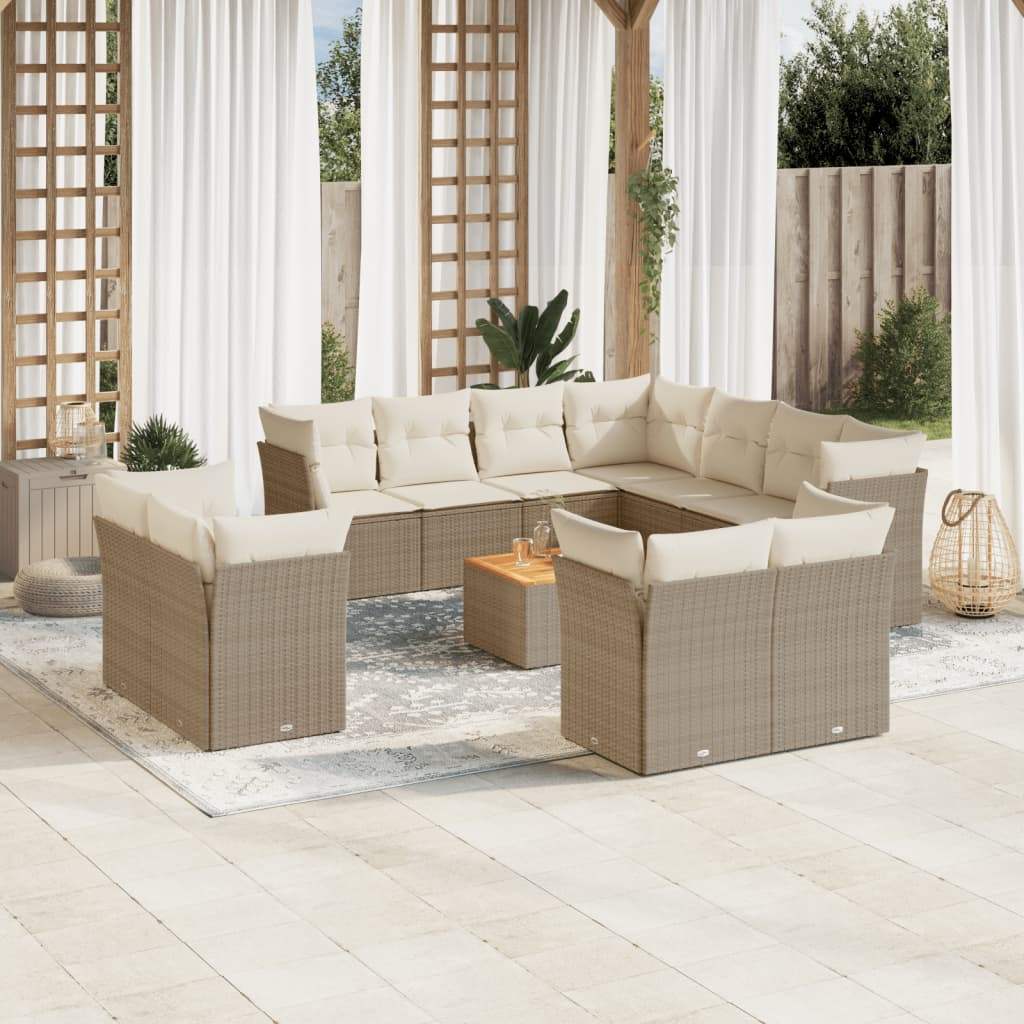 Set Divani da Giardino 12 pz con Cuscini Beige in Polyrattan - homemem39