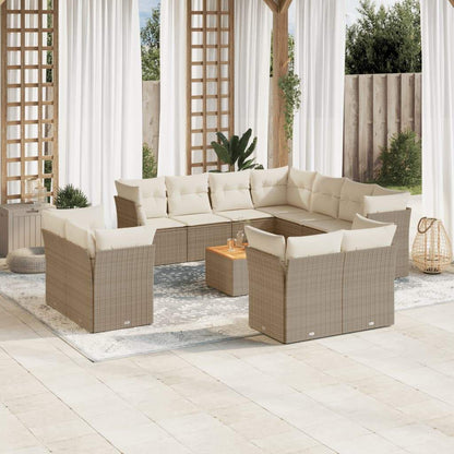 Set Divani da Giardino 12 pz con Cuscini Beige in Polyrattan - homemem39
