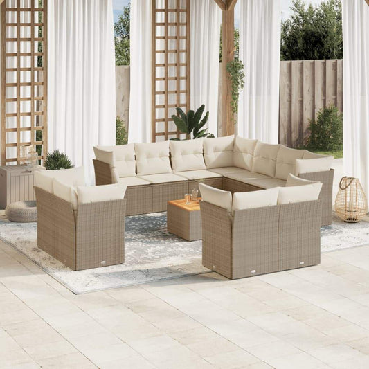 Set Divani da Giardino 12 pz con Cuscini Beige in Polyrattan - homemem39