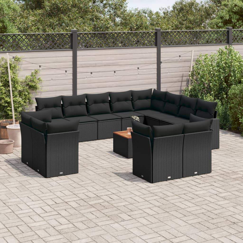 Set Divani da Giardino 13pz con Cuscini Nero in Polyrattan - homemem39
