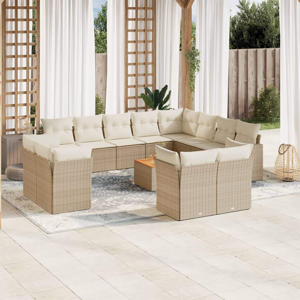 Set Divano da Giardino 13 pz con Cuscini Beige in Polyrattan - homemem39