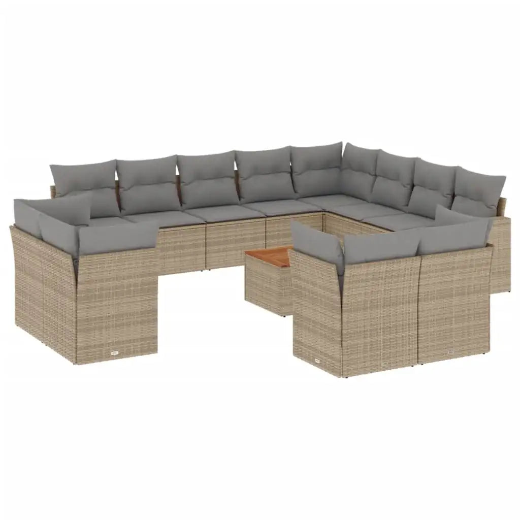 Set Divano da Giardino 13 pz con Cuscini Beige in Polyrattan - homemem39