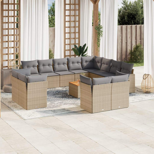 Set Divano da Giardino 13 pz con Cuscini Beige in Polyrattan - homemem39