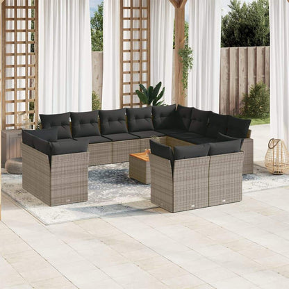 Set Divani da Giardino 13 pz con Cuscini Grigio in Polyrattan - homemem39
