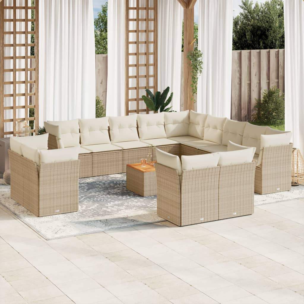 Set Divani da Giardino 14pz con Cuscini in Polyrattan Beige - homemem39