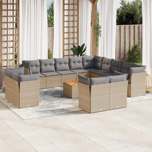 Set Divani da Giardino 14pz con Cuscini in Polyrattan Beige - homemem39