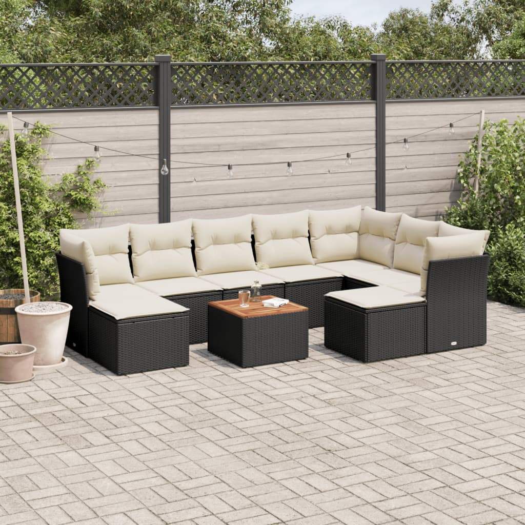 Set Divani da Giardino 10pz con Cuscini in Polyrattan Nero - homemem39