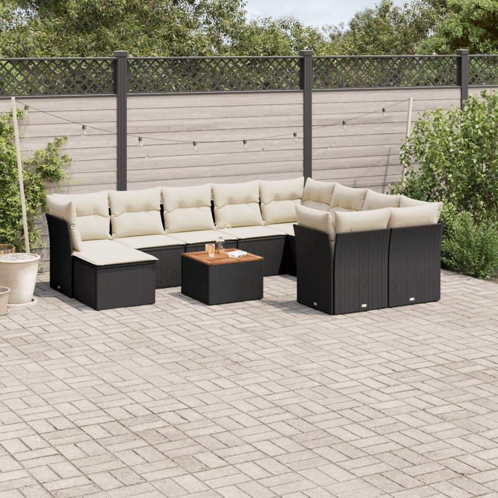 Set Divani da Giardino 11 pz con Cuscini in Polyrattan Nero - homemem39
