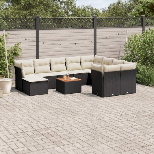 Set Divani da Giardino 11 pz con Cuscini in Polyrattan Nero - homemem39