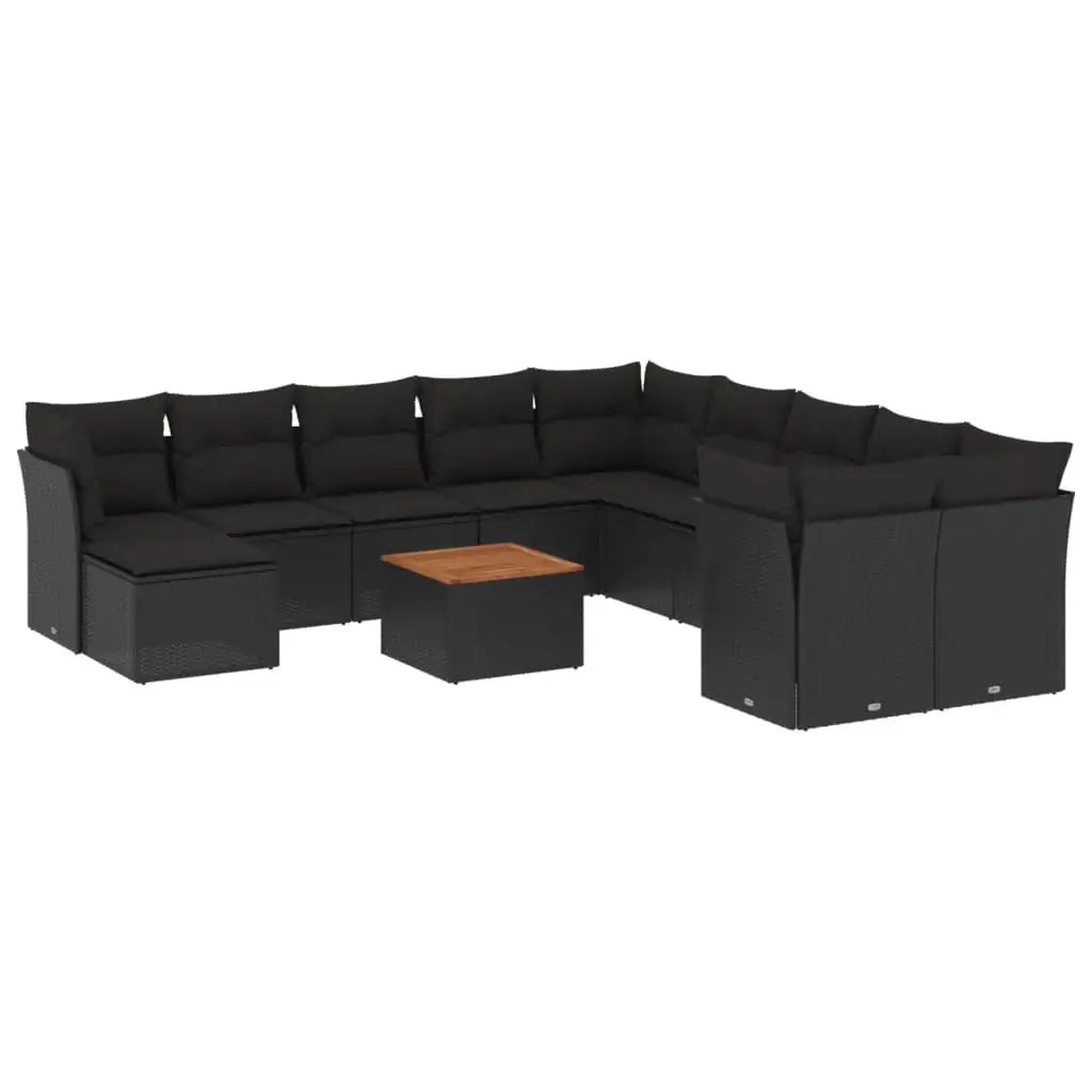 Set Divani da Giardino 12 pz con Cuscini Nero in Polyrattan - homemem39