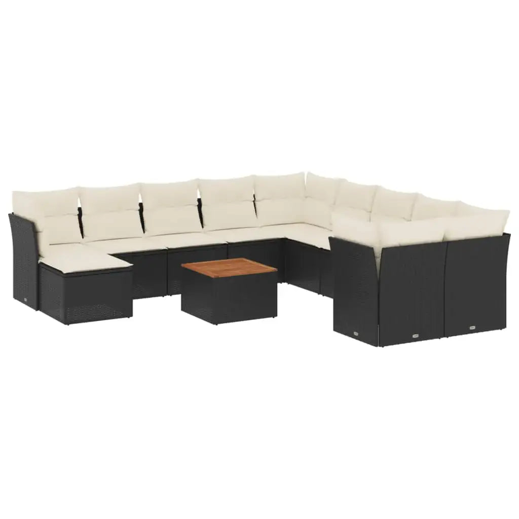Set Divani da Giardino 12 pz con Cuscini Nero in Polyrattan - homemem39