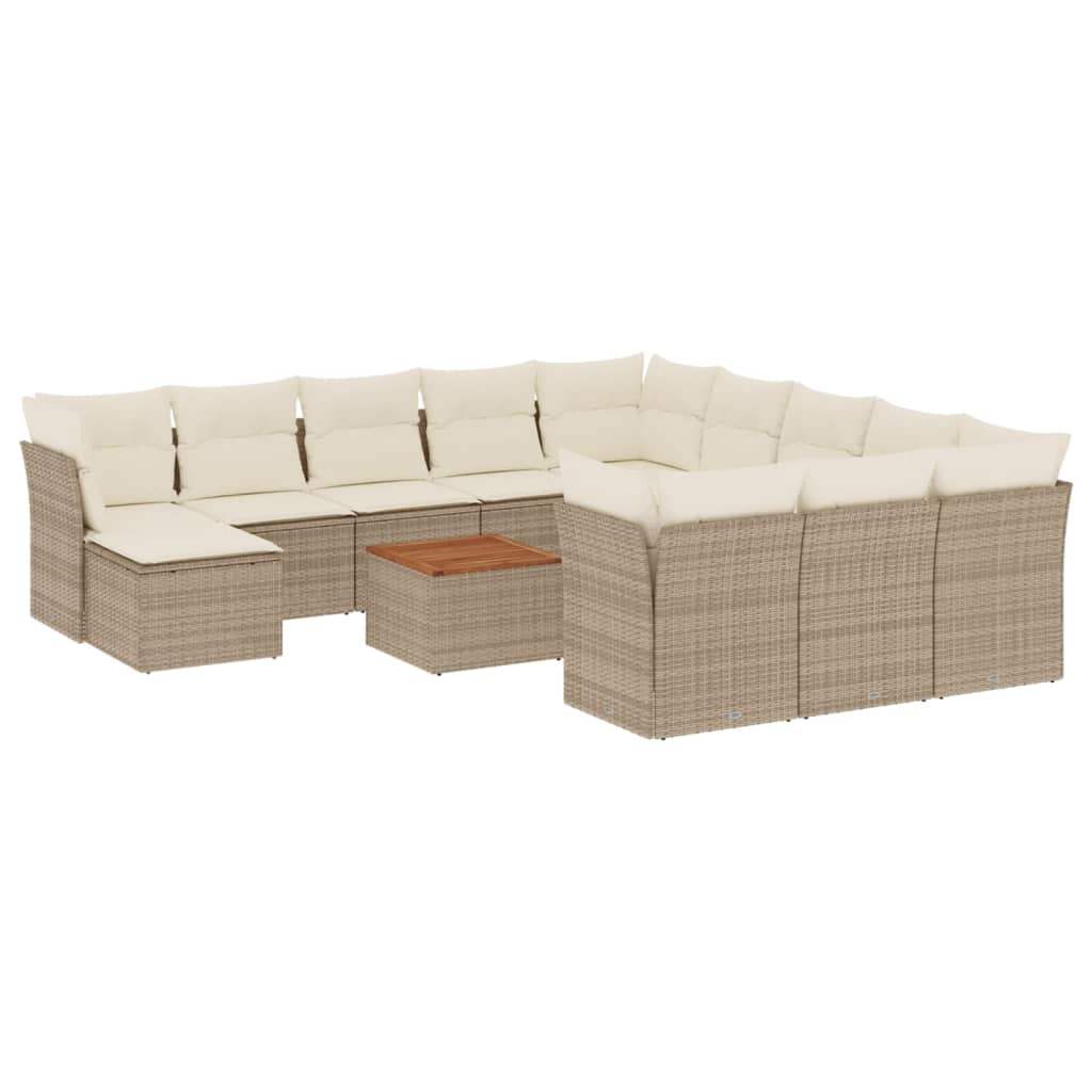 Set Divano da Giardino 13 pz con Cuscini Beige in Polyrattan - homemem39