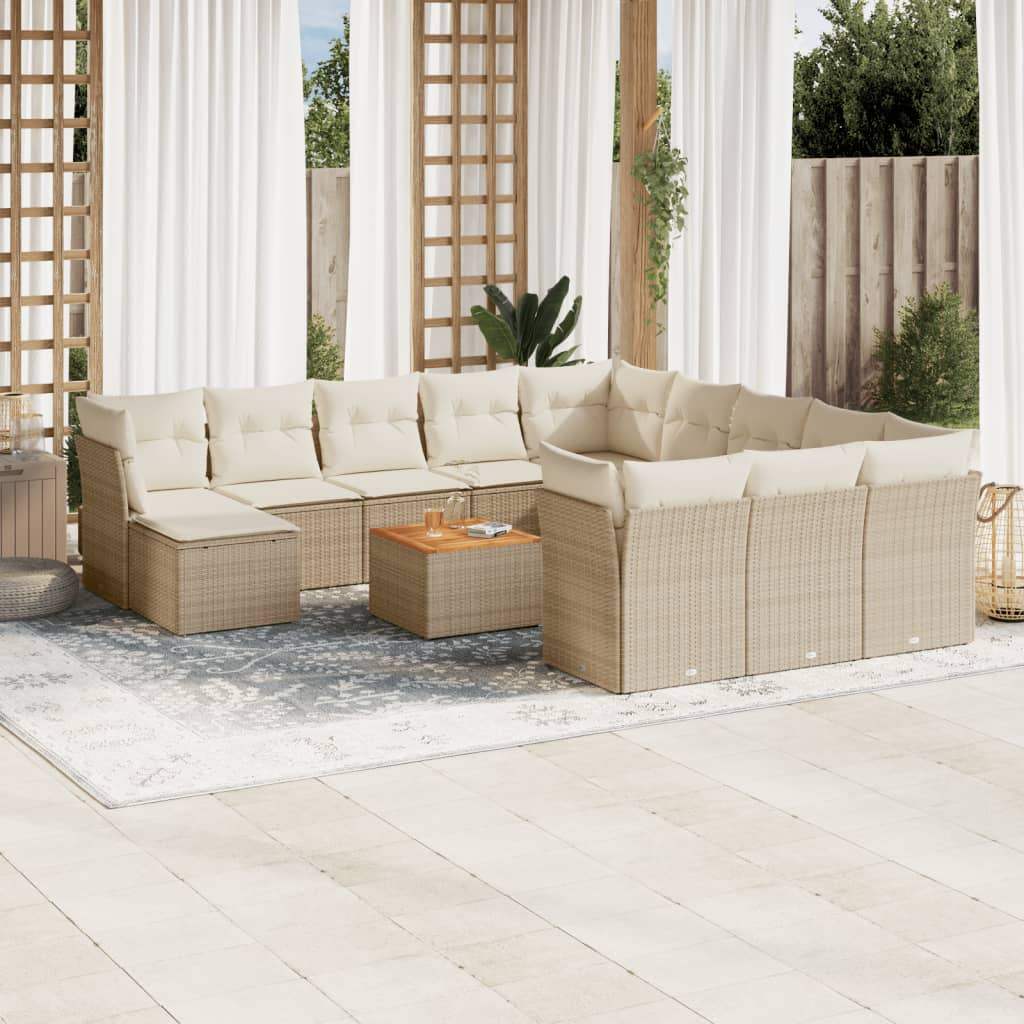 Set Divano da Giardino 13 pz con Cuscini Beige in Polyrattan - homemem39