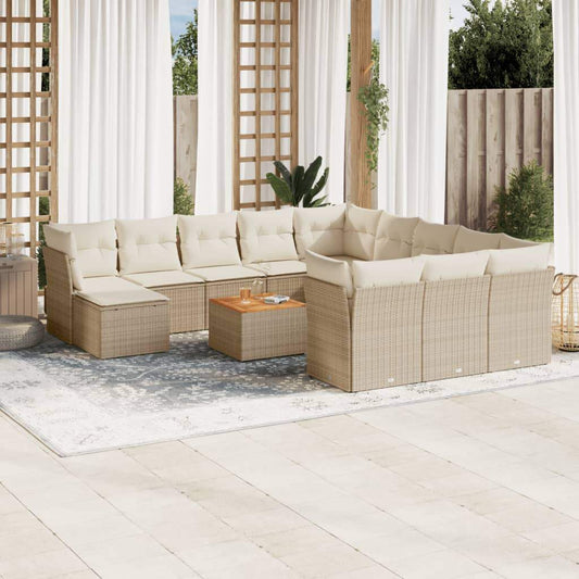 Set Divano da Giardino 13 pz con Cuscini Beige in Polyrattan - homemem39