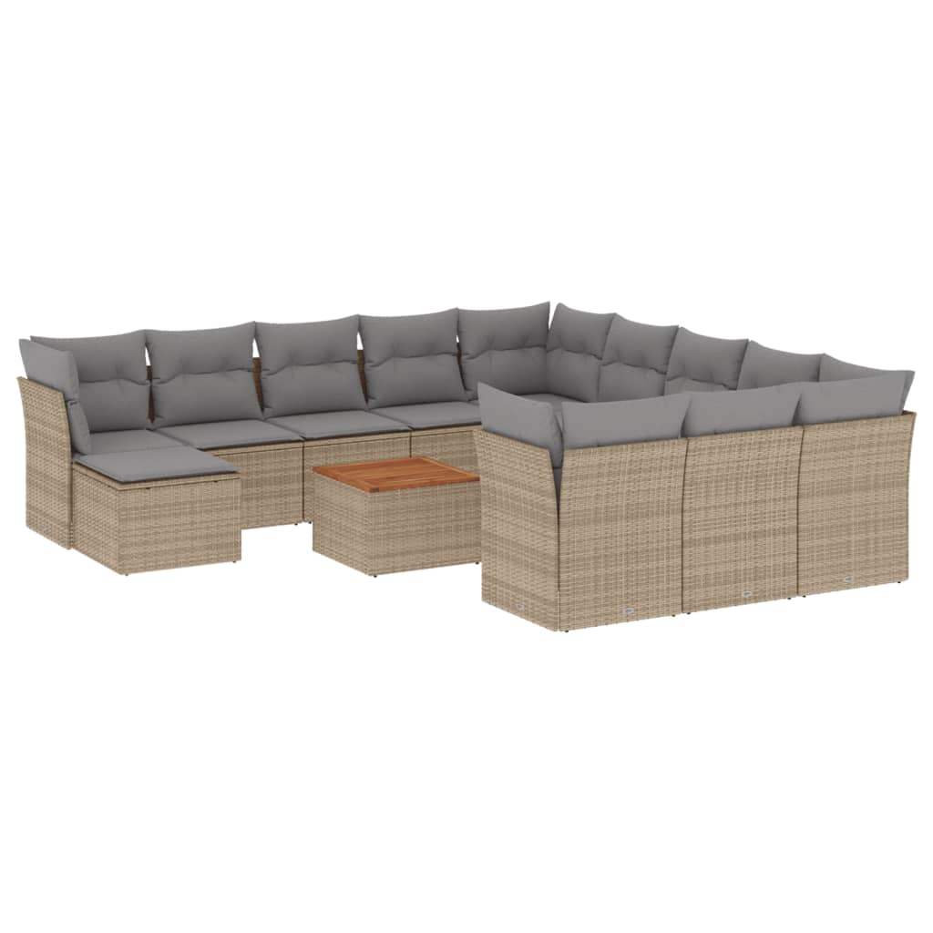 Set Divano da Giardino 13 pz con Cuscini Beige in Polyrattan - homemem39