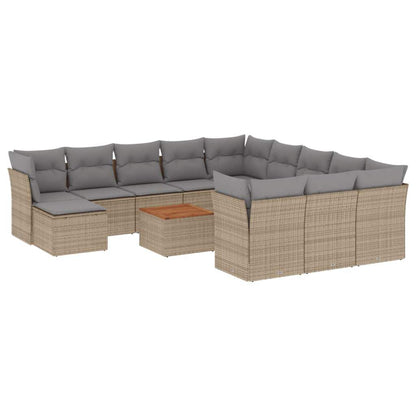 Set Divano da Giardino 13 pz con Cuscini Beige in Polyrattan - homemem39