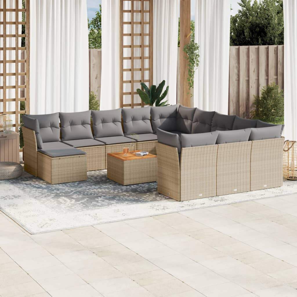 Set Divano da Giardino 13 pz con Cuscini Beige in Polyrattan - homemem39
