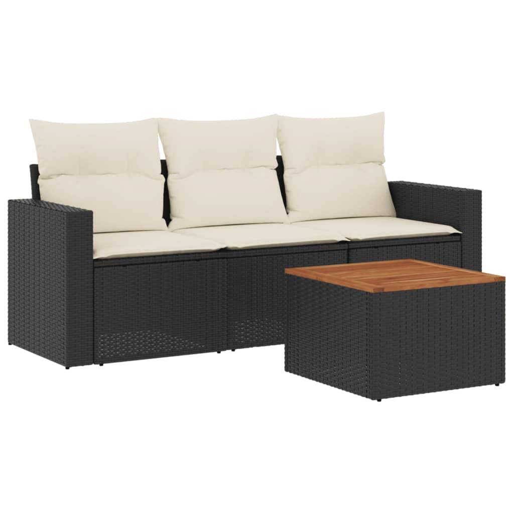 Set Divani da Giardino 4 pz con Cuscini Nero in Polyrattan - homemem39