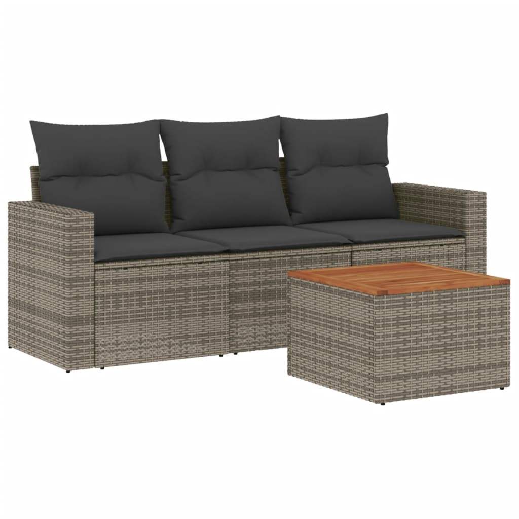 Set Divani da Giardino 4 pz con Cuscini in Polyrattan Grigio - homemem39
